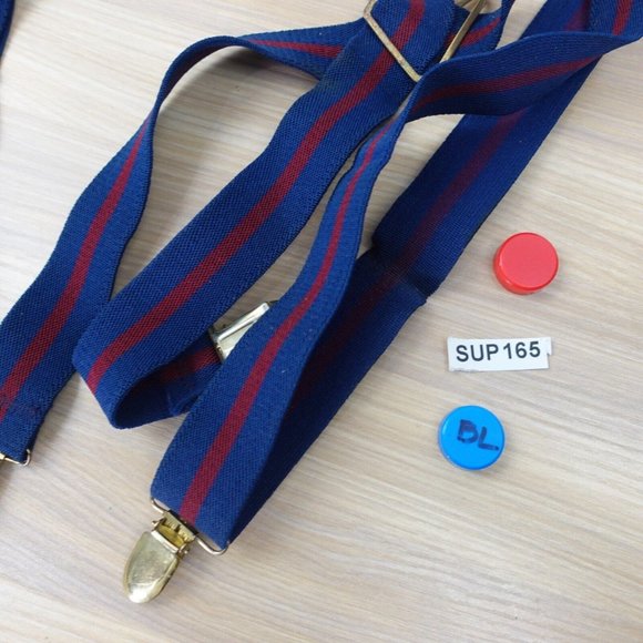 Suspender Mens Blue Striped Clip On Braces X Back Adjustable Elastic Stretch - Picture 10 of 10